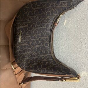 Calvin Klein Black and Brown Monogram Shoulder Bag